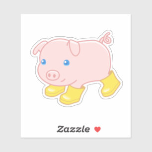 Cute Piglet Gris i Gult Rubber Boots V2 Klistermärken