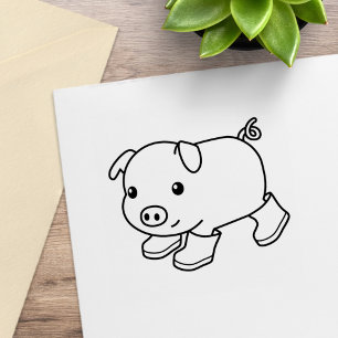 Cute Piglet Gris i Rubber Boots Stämpel