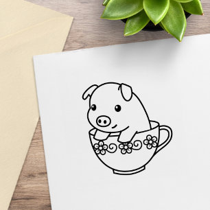 Cute Piglet Gris i Tekopp Stämpel