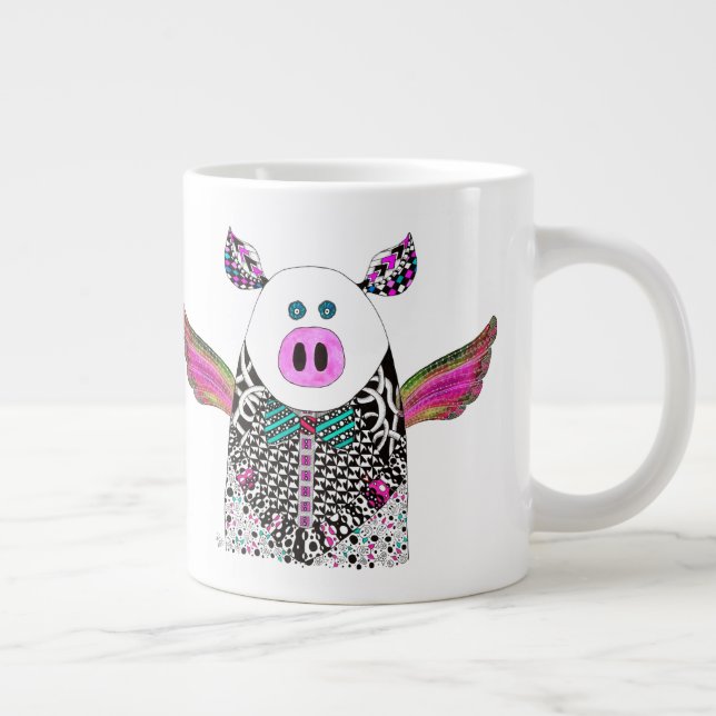 Cute Piglet Gris med Vingar Jumbo Mugg (Höger)