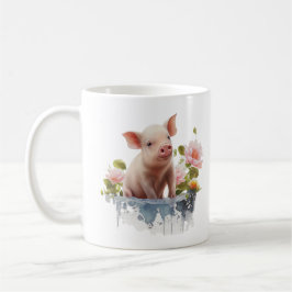 Cute Piglet med Vatten och Flowers Kaffemugg