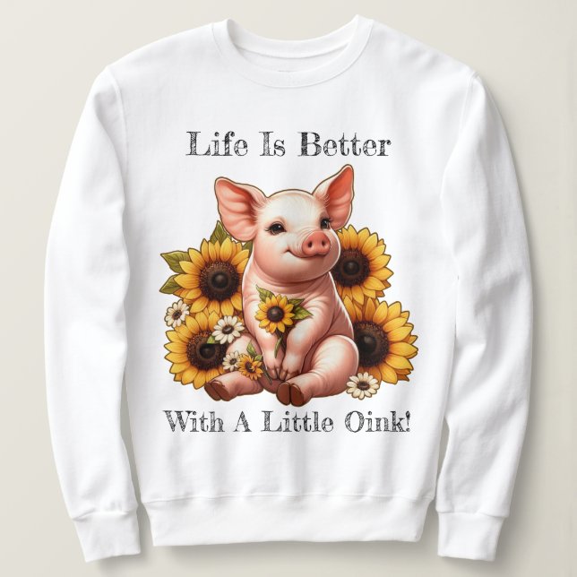 Cute Piglet, omringat av solblommor T Shirt (Design framsida)