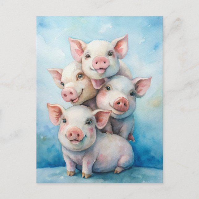 Cute Pigs Sending Happiness  Vykort (Framsida)