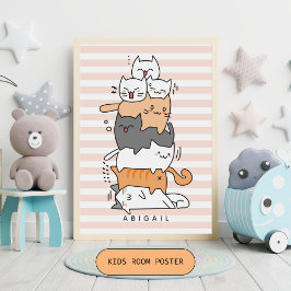 Cute Pile of Cats Kids Bedroom Poster