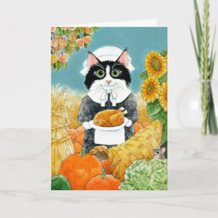Cute Pilgrim-Thanksgiving-kalkonkort för katt Kort