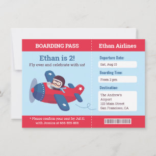 Cute Pilot Airplane Boarding Pass Födelsedagsfest Inbjudningar