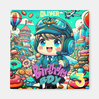 Cute Pilot Birthday Boy Magnet