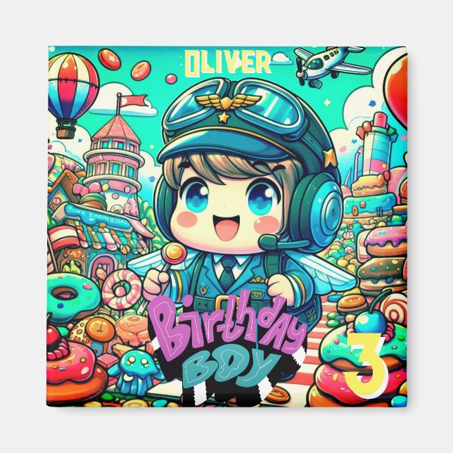 Cute Pilot Birthday Boy Magnet (Framsidan)