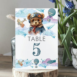 Cute Pilot Nalle Birthday eller Baby Shower Bordsnummer