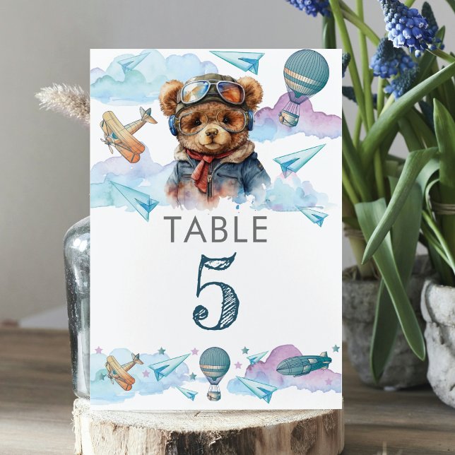 Cute Pilot Nalle Birthday eller Baby Shower Bordsnummer (Skapare uppladdad)