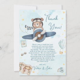 Cute Pilot Nalle Blue Flygplan Boy Baby Shower Tack Kort