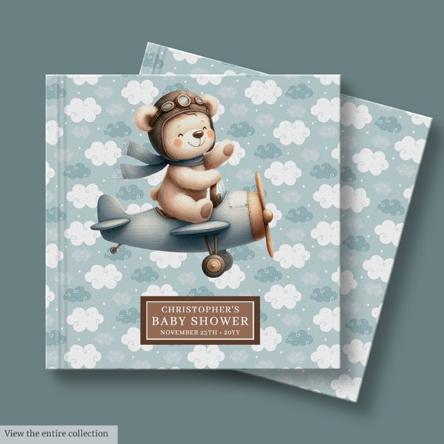 Cute Pilot Nalle Guest Bok Baby Shower Boy (Cute Pilot Teddy Bear Guest Book Baby Shower Boy)