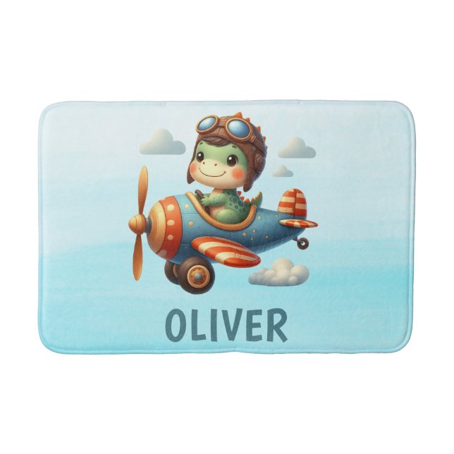 Cute Pilot Trex Dinosaur som flyger ett blått flyg Badrumsmatta (Framsidan)