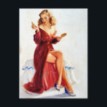 Cute Pin-Up Vykort<br><div class="desc">Pin-Up som sätter på läppstift</div>