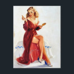 Cute Pin-Up Vykort<br><div class="desc">Pin-Up som sätter på läppstift</div>