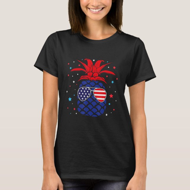 Cute Pineapple Costume USA 4th of July Men Women T Shirt (Framsida)