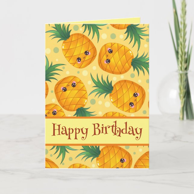Cute Pineapple Grattis på födelsedagen Kort (Framsida)