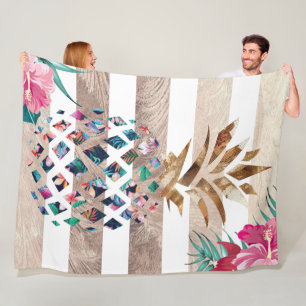 Cute Pineapple guld stripe Fleecefilt