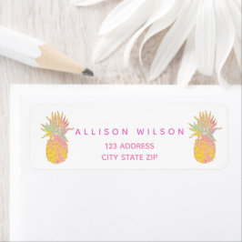 Cute Pineapple i Pinks Gult och Guld-etikett Returadress Etikett