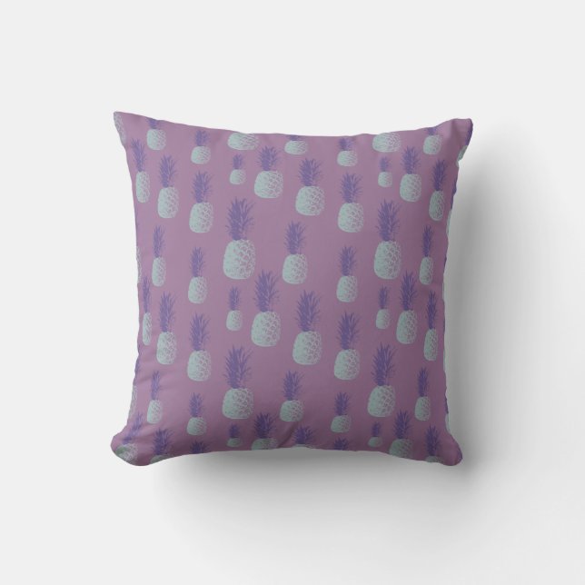 Cute Pineapple Mönster i Bright Blue och Lila Kudde (Framsida)
