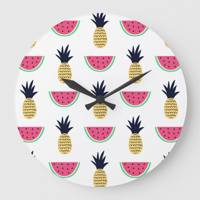 Cute Pineapple och Watermelon Doodle Mönster Stor Klocka (Framsida)