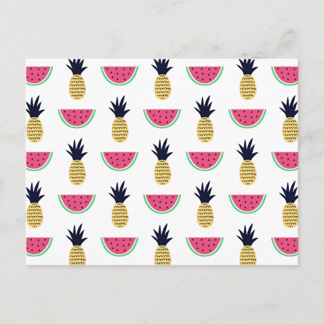 Cute Pineapple och Watermelon Doodle Mönster Vykort (Framsida)