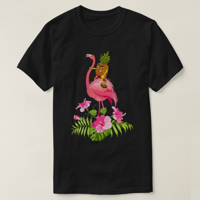 Cute Pineapple Riding Flamingo Beach Lover Summer  T Shirt (Design framsida)