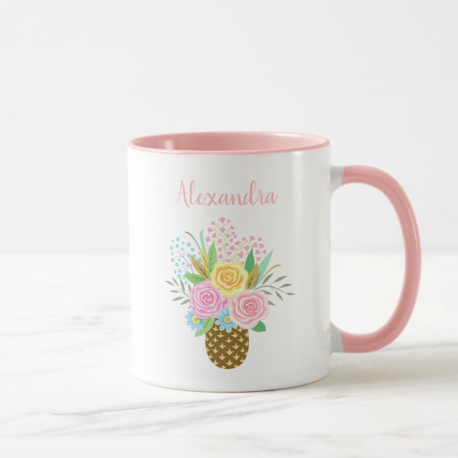 Cute Pineapple Ro Bouquet Rosa Mugg (Höger)