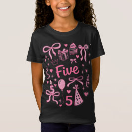 Cute Pink 5th Birthday Girl Shirt Five Bow Party D T