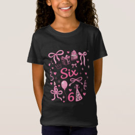 Cute Pink 6th Birthday Girl Shirt Six Bow Party De T