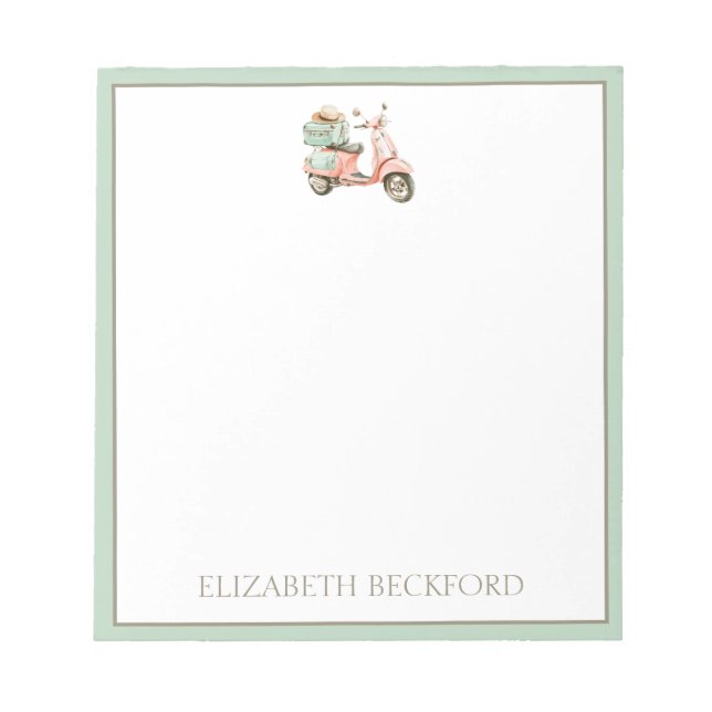 Cute Pink and Aqua Coastal Scooter Anteckningsblock (Framsida)