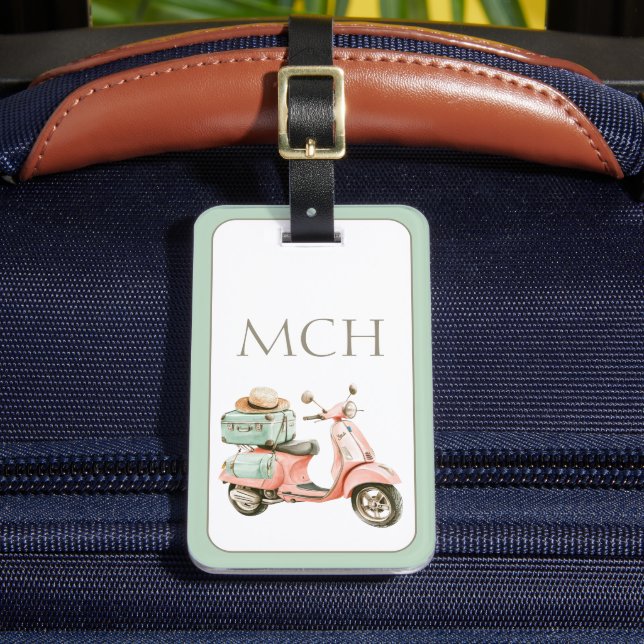 Cute Pink and Aqua Coastal Scooter Bagagebricka (Framsida Insitu 2)