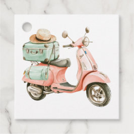 Cute Pink and Aqua Coastal Scooter Gåvor Etiketter