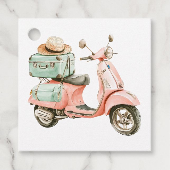 Cute Pink and Aqua Coastal Scooter Gåvor Etiketter (Framsida)