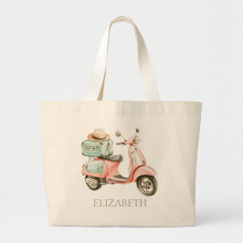 Cute Pink and Aqua Coastal Scooter Jumbo Tygkasse