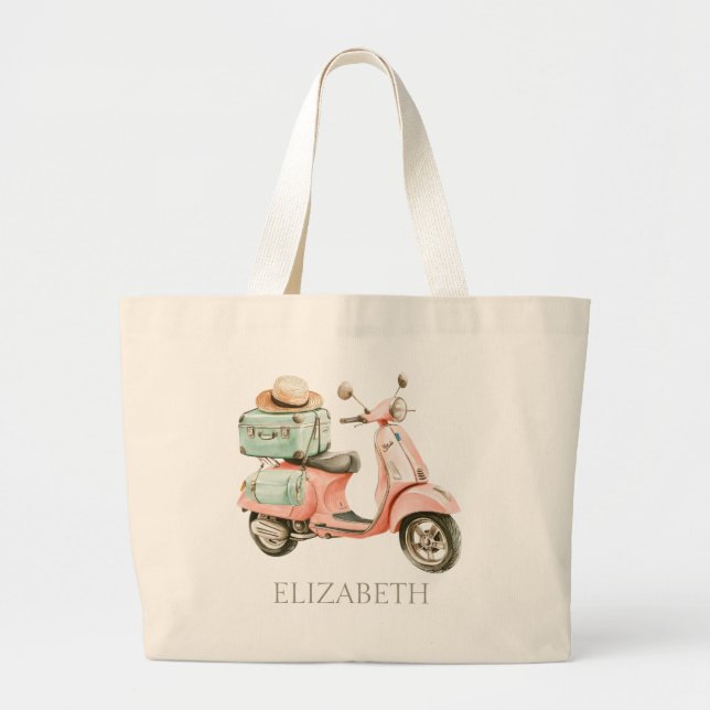 Cute Pink and Aqua Coastal Scooter Jumbo Tygkasse (Framsidan)