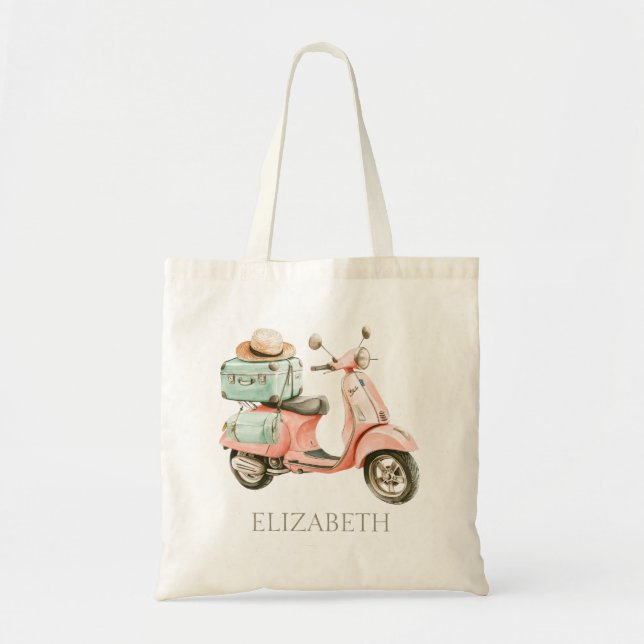 Cute Pink and Aqua Coastal Scooter Tygkasse (Framsidan)