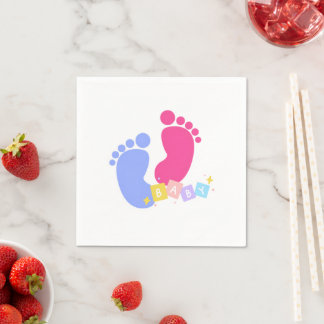 Cute Pink and Blue Baby Footprints Gender Reveal Pappersservett