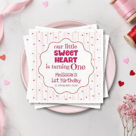 Cute Pink and Red Little SweetHeart Turning One Pappersservett