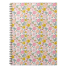 Cute Pink and Yellow Floral Pattern Anteckningsbok