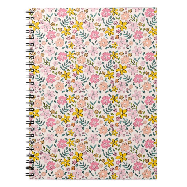 Cute Pink and Yellow Floral Pattern Anteckningsbok (Framsidan)