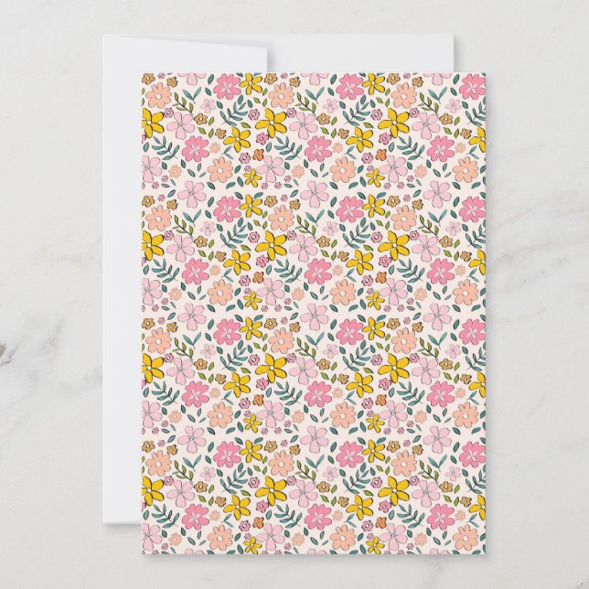 Cute Pink and Yellow Floral Pattern Inbjudningar (Framsida)