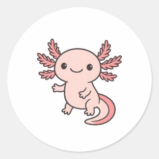 Cute Pink Axolotl Cartoon – Adorable Kawaii Salama Runt Klistermärke