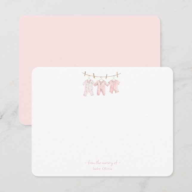 Cute Pink Baby clothes Baby girl Thank You card Tack Kort (Fram/baksida)