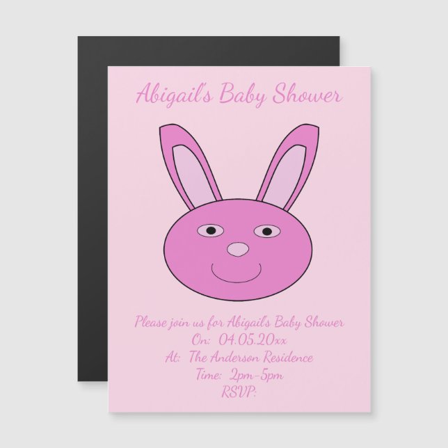 Cute Pink Baby Girl Bunny Face Spring Easter Magnetisk Inbjudningskort (Fram/baksida)
