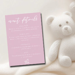Cute Pink Baby Shower Event Details Tilläggskort