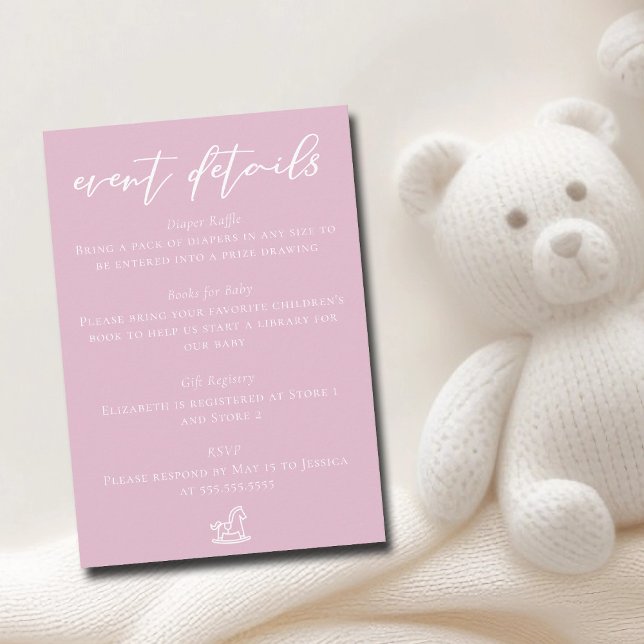 Cute Pink Baby Shower Event Details Tilläggskort (Skapare uppladdad)