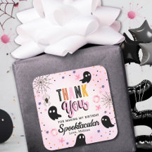 Cute Pink Black Spooktacular Birthday Thank You