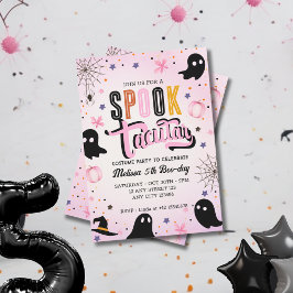 Cute Pink Black Spooktacular Halloween Birthday  Inbjudningar