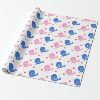 Cute Pink Blue Bird Heart Pattern Repeating Love  Presentpapper
